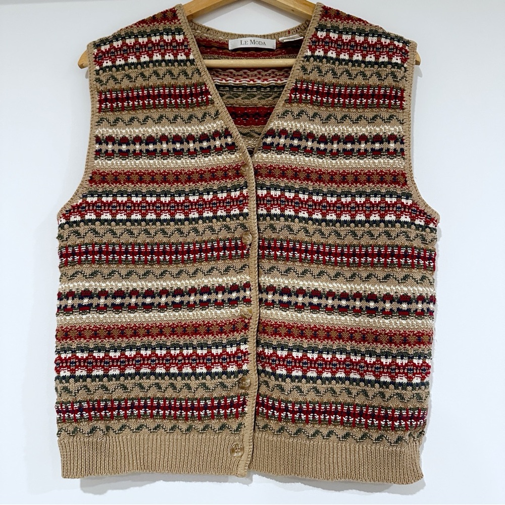 Le Moda Vintage Vest Womens Grandpa Button size Large